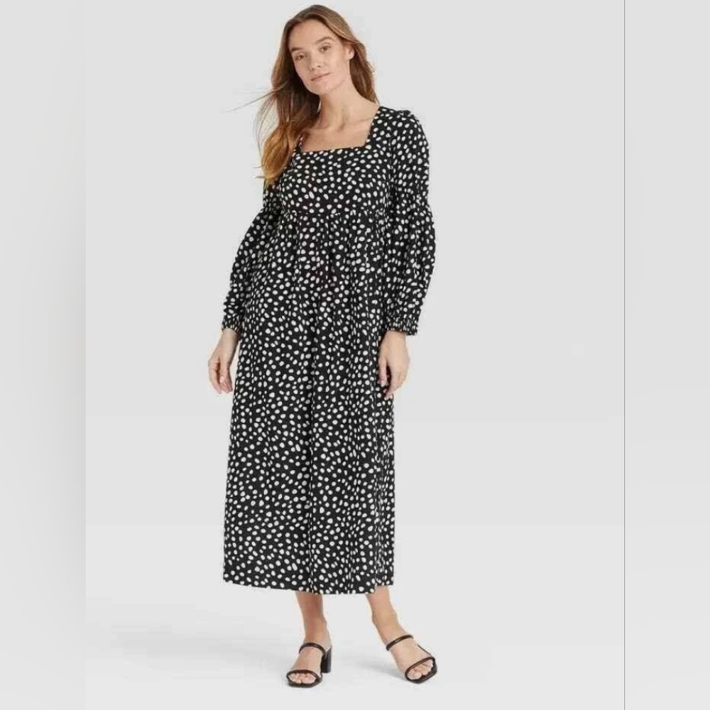 Who What Wear Black Floral Square Neck Maxi Dress – Size L